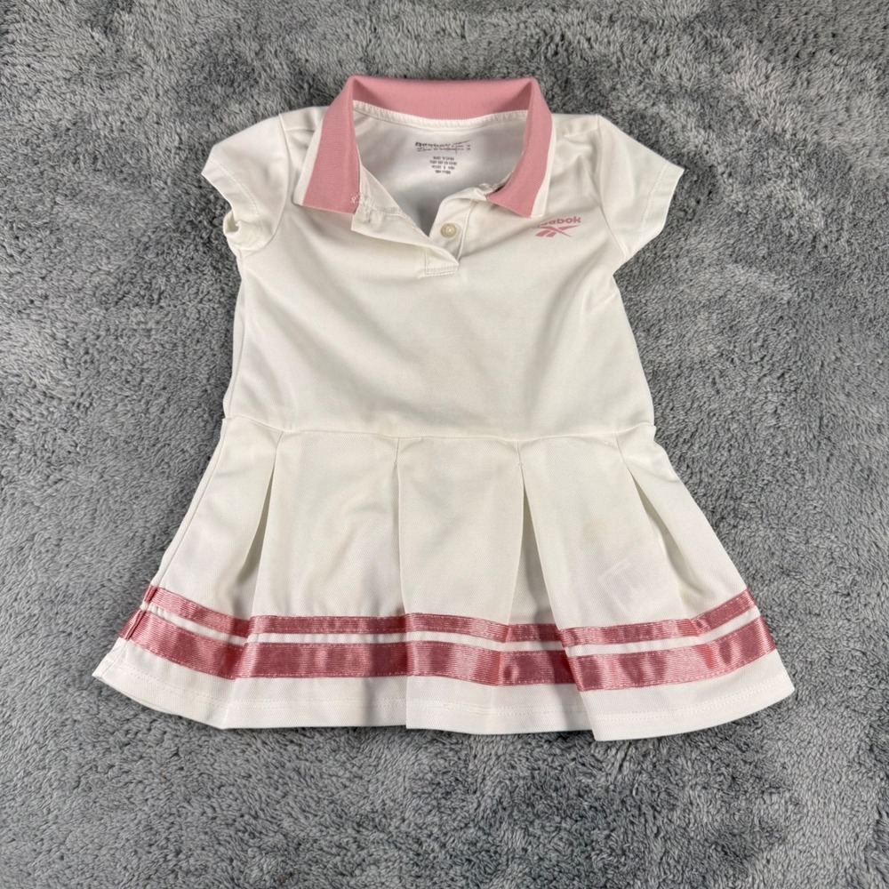 Reebok Toddler Girls White Pink Pleated Polo Tennis Dress 2T Short Sleeve Sporty
